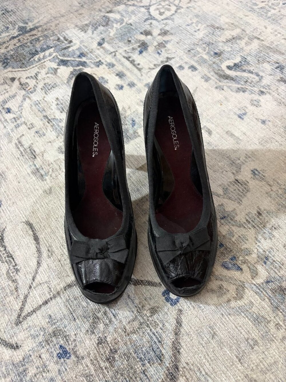 AEROSOLES Black Peep Toe Bow Heels